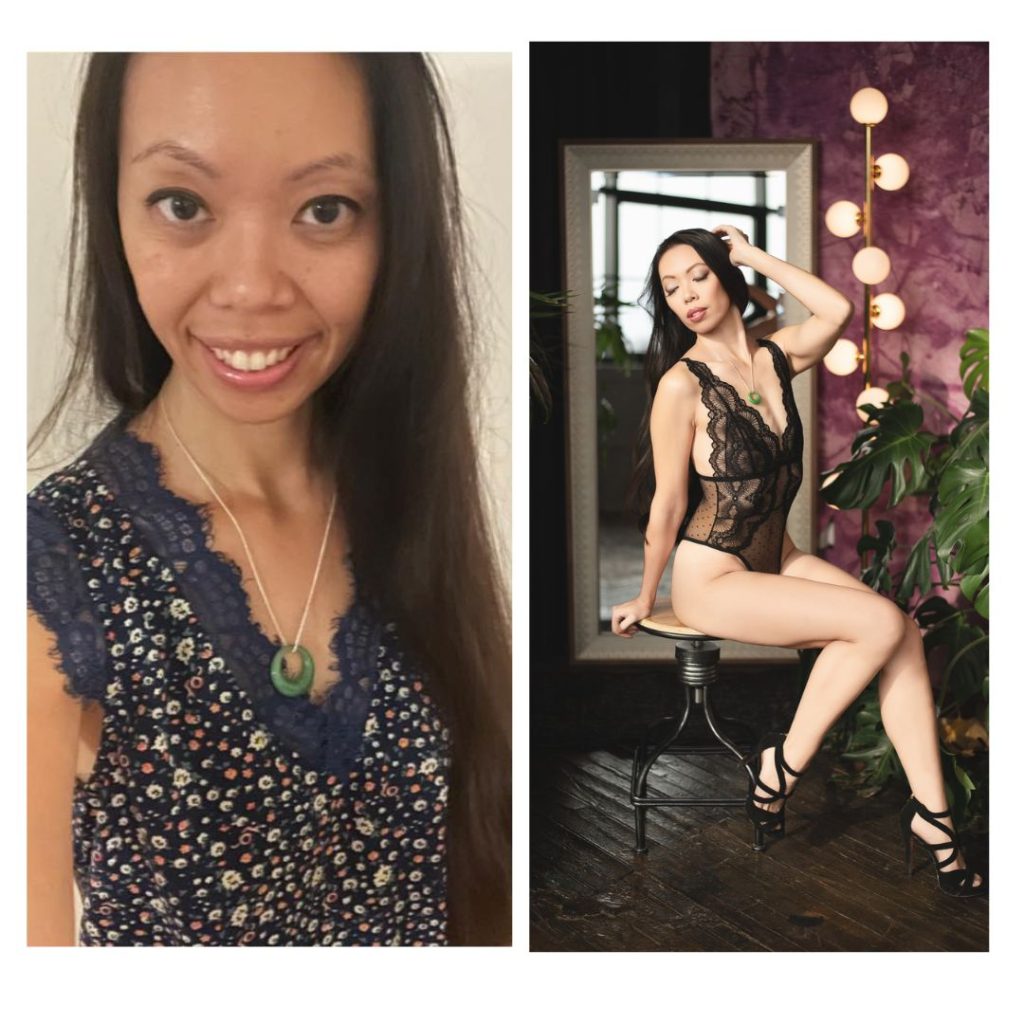 beautiful woman in angel wings during her boudoir photo session at a syracuse boudoir studio.